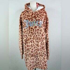 Juicy Couture Leopard Plush Hoodie Dress Sequin Logo NWT S/M